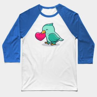 Cute Bird With Love Heart Cartoon Baseball T-Shirt